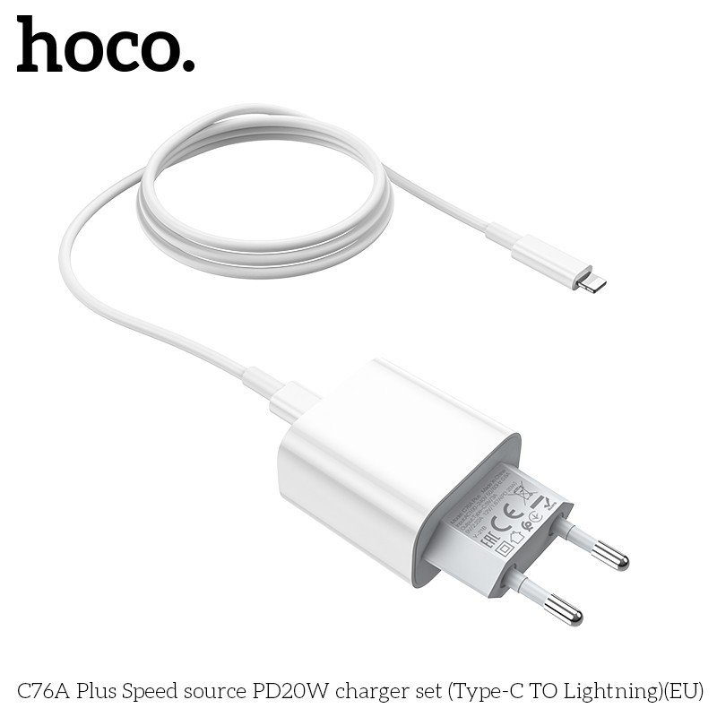 Bộ Sạc Nhanh Dành Cho Hoco. C76A Plus PD20W Type-C To IP Dây Dài 1m Hàng Chính Hãng