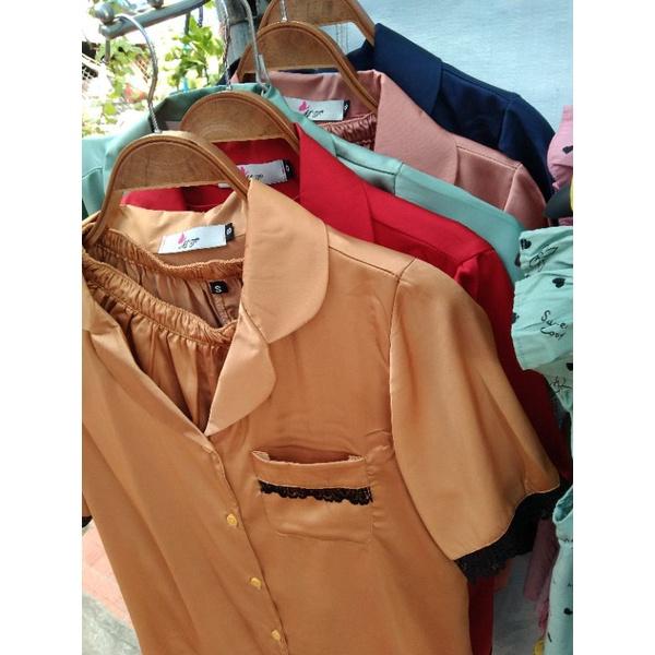 BỘ PIJAMA LỤA SATIN CỘC TAY_BỘ NGỦ PIJAMA ĐÙI_BỘ MẶC NHÀ PIJAMA