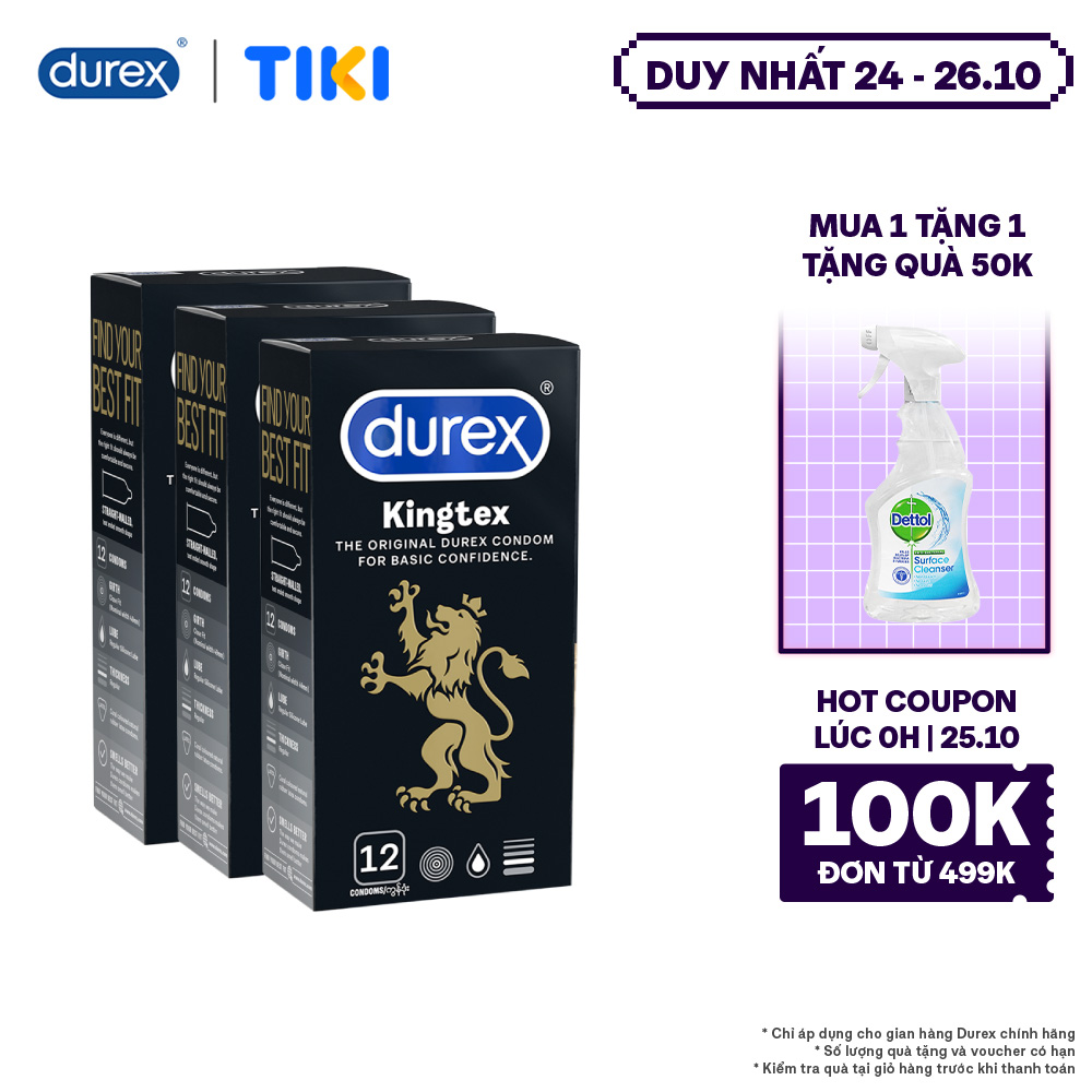 Bộ Bao Cao Su Durex Kingtex 3 Hộp 12 Bao