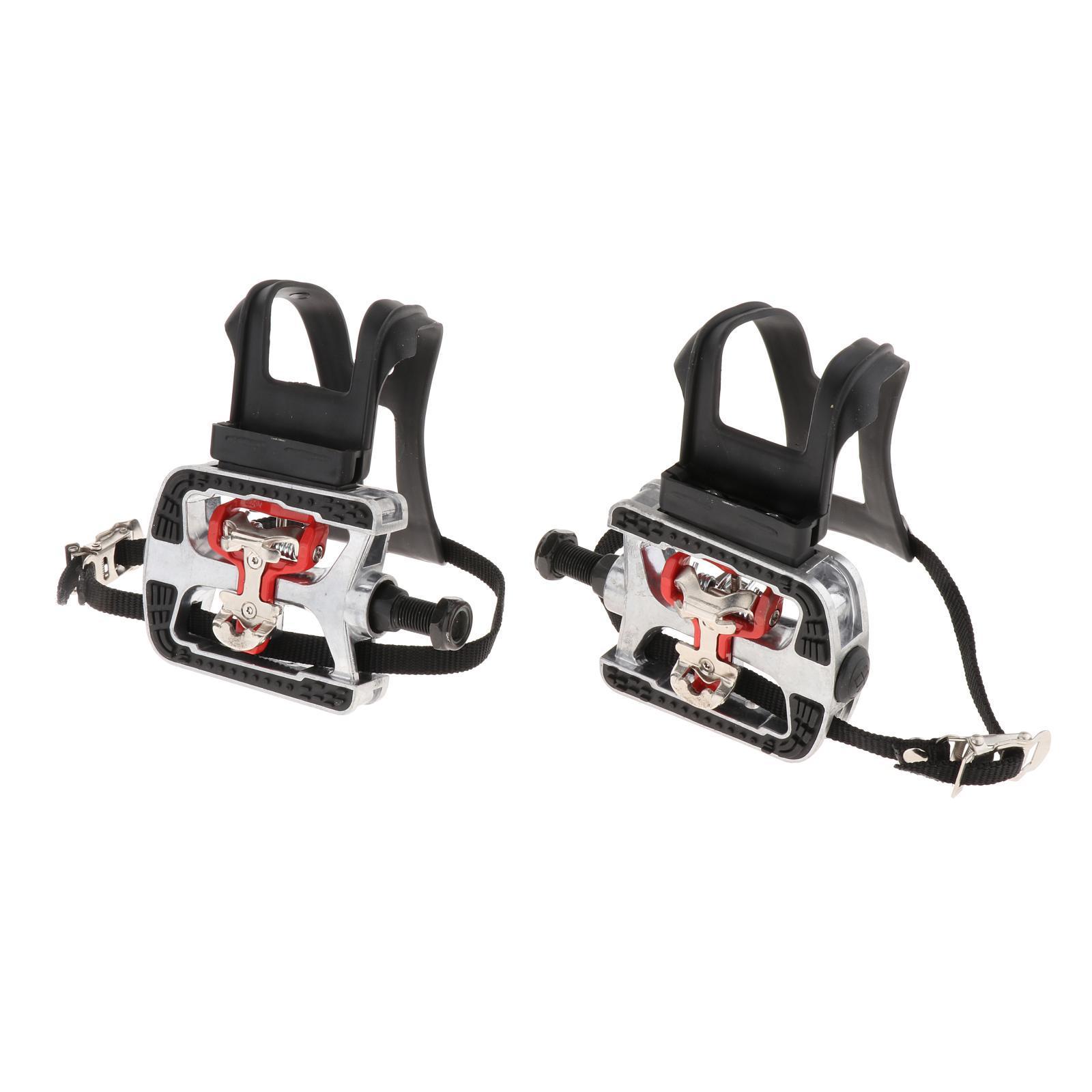 Bike Pedal with Straps and Toe Clips for Outdoor Cycling and Indoor Exercise Bike, Replacement Alloy Multipurpose Bicycle Pedals