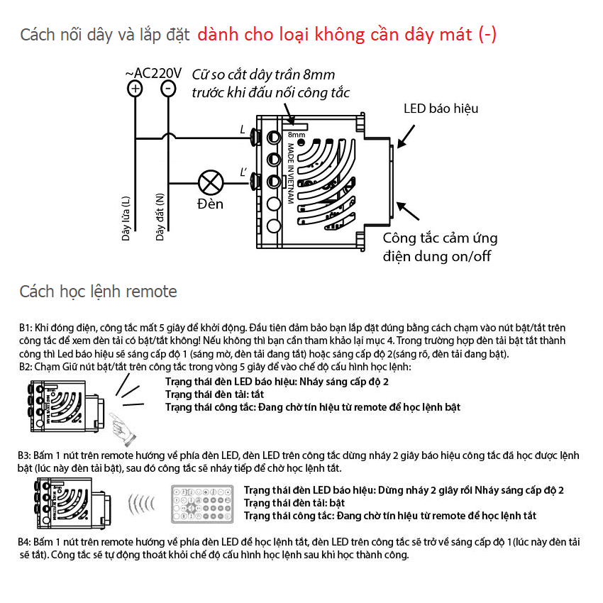 Công tắc điều khiển từ xa RF 2 dây BATTO BTX-2C-TRFV1 (hạt tròn)