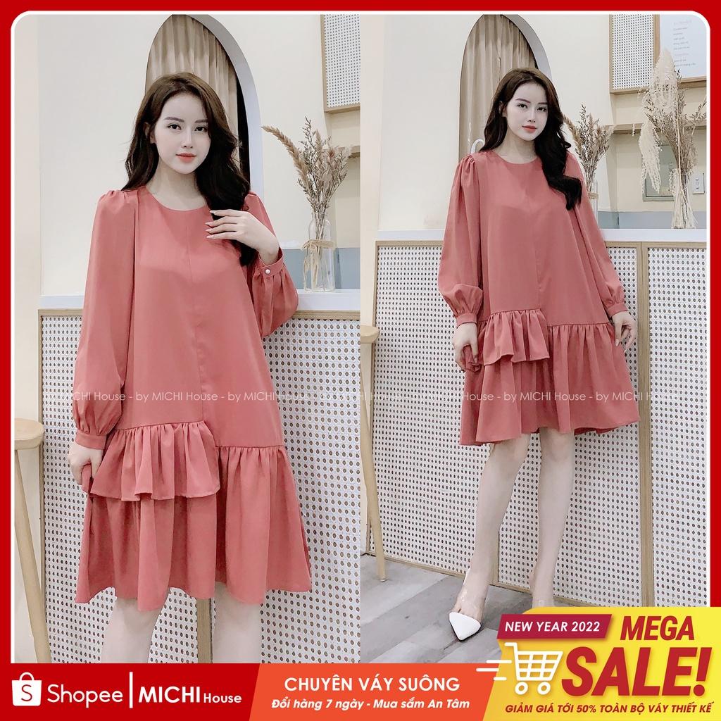 Đầm Suông Đuôi Cá Dáng Rộng MICHI House VS223 Váy Xuông Dài Tay Cổ Tròn Freesize