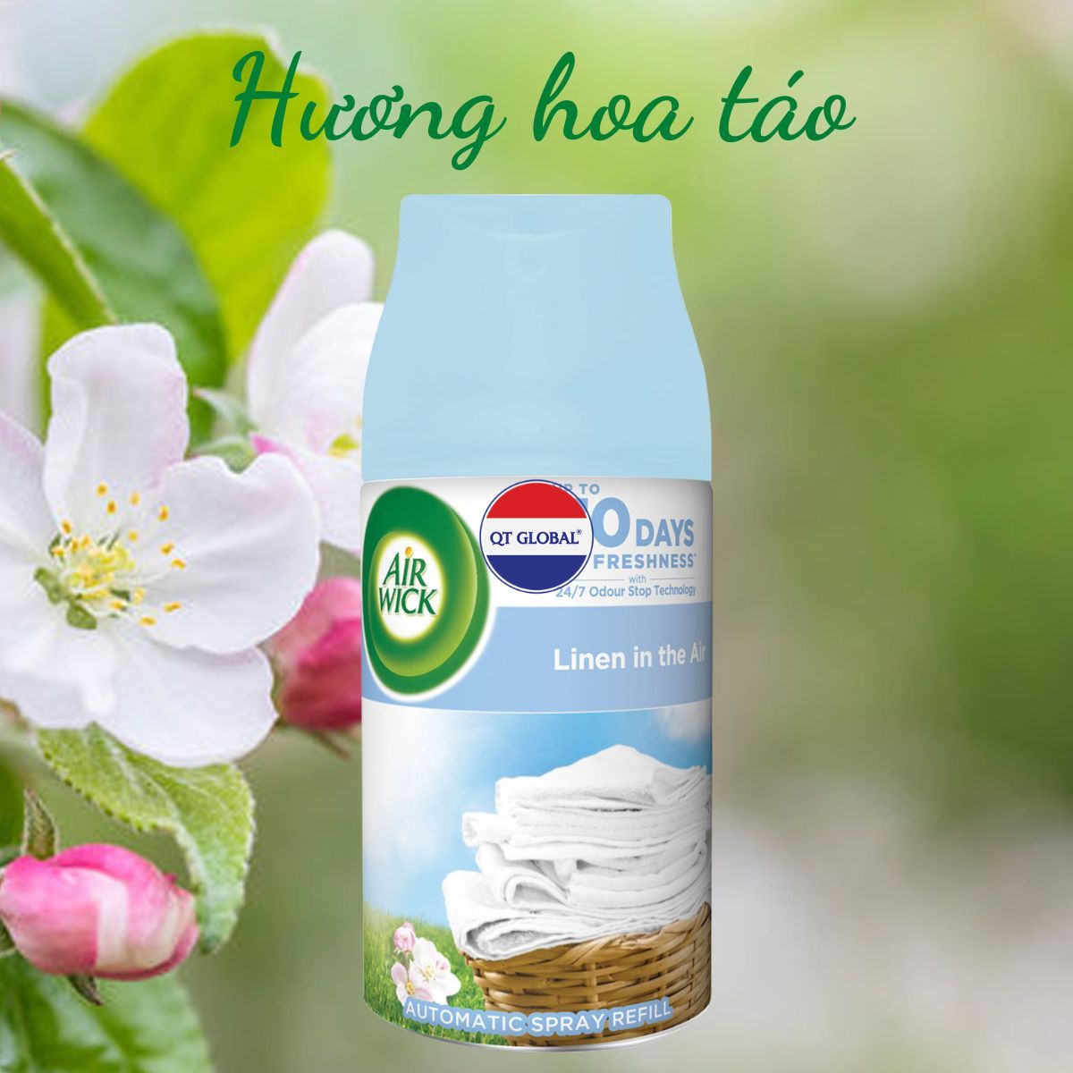 Bình xịt thơm phòng Air Wick Linen in the air 250ml QT06520 - hương hoa táo