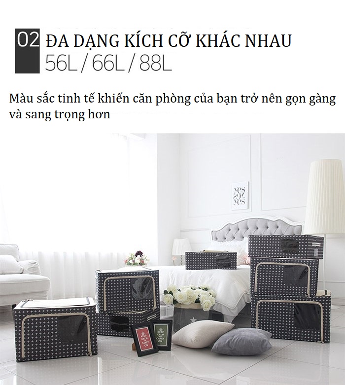 COMBO 2 TÚI ĐỰNG QUẦN ÁO KHUNG THÉP 66L-LIVING BOX 66L - Giao mẫu ngẫu nhiên