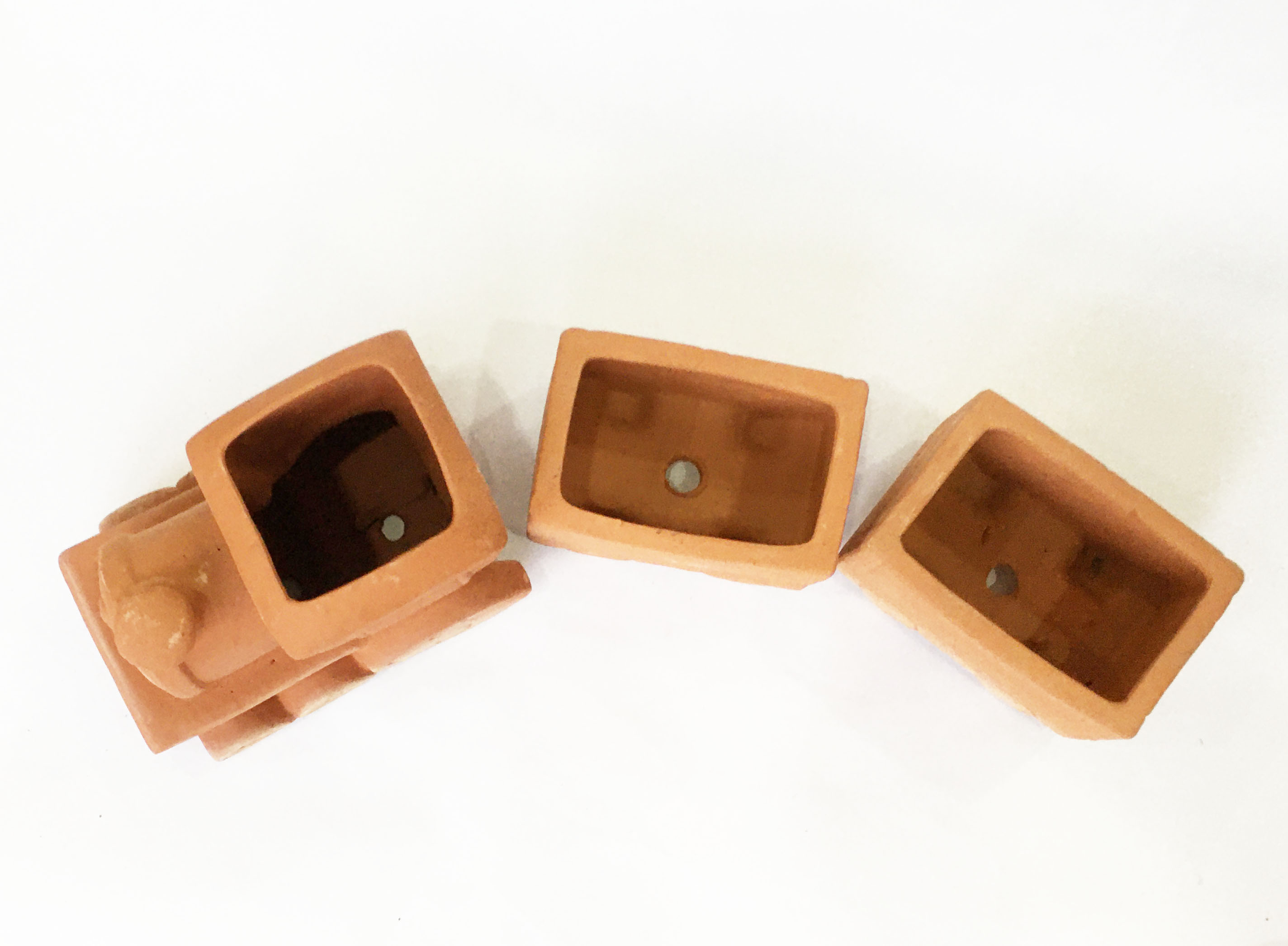 Bộ Chậu đất nung Đoàn Tàu Lửa vintage , chậu có lỗ, trồng bonsai, cây cảnh, sen đá, trang trí sân vườn