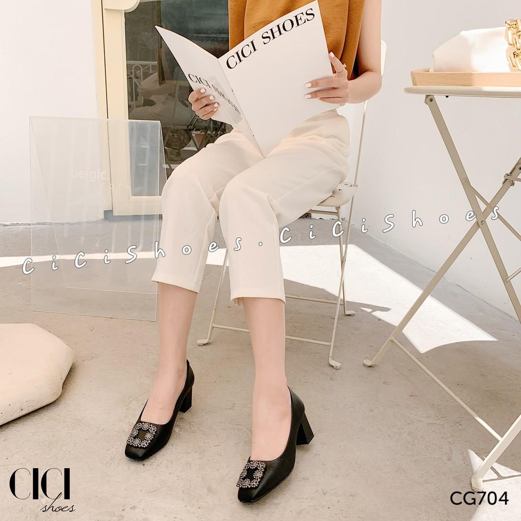 Giày cao gót nữ CiCi Shoes 5cm mũi vuông, giầy gót vuông mũi đá xám - CG704