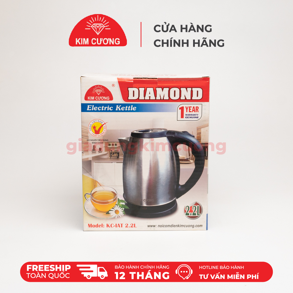 Ấm Đun Siêu Tốc Inox 2.2 Lít Kim Cương - Hàng Chính Hãng