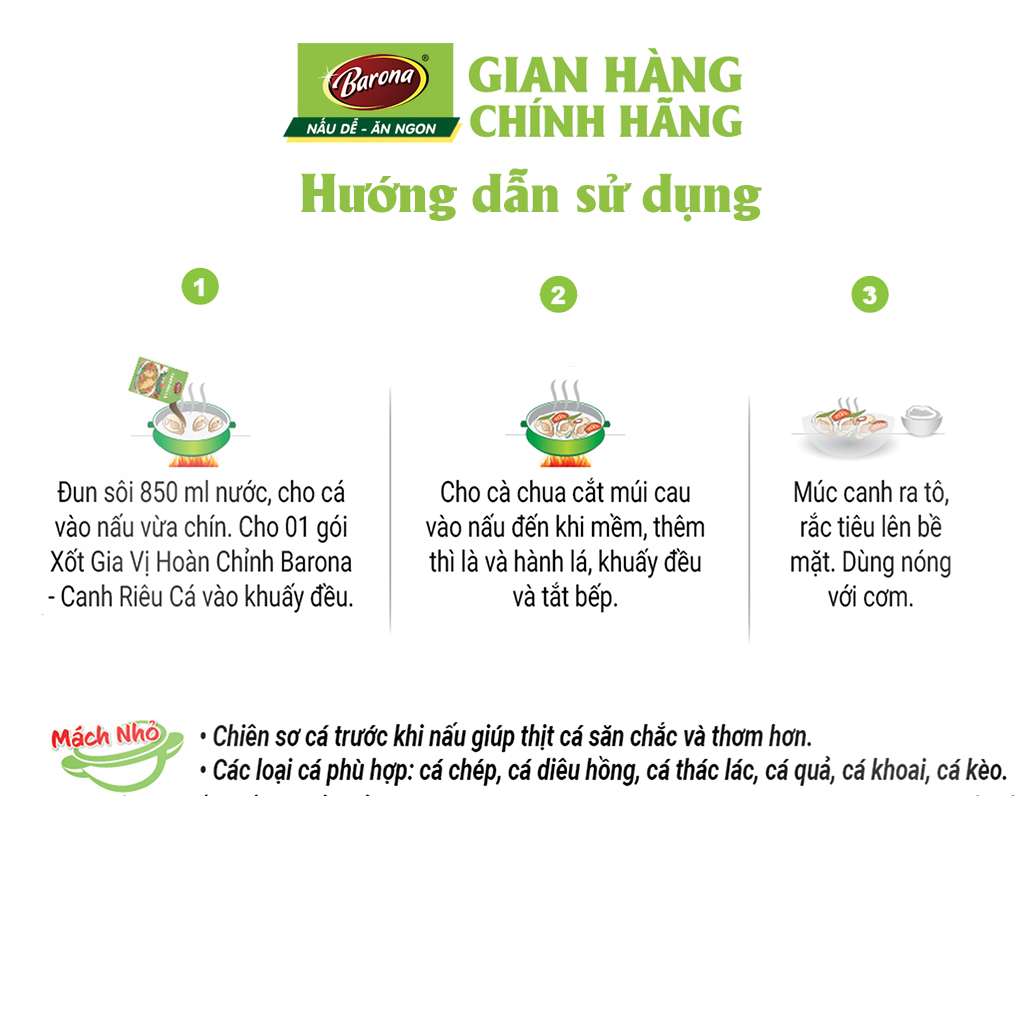 Combo 3 Gói Gia Vị Canh Riêu Cá Barona 80g ướp ngon chuẩn vị không cần nêm nếm