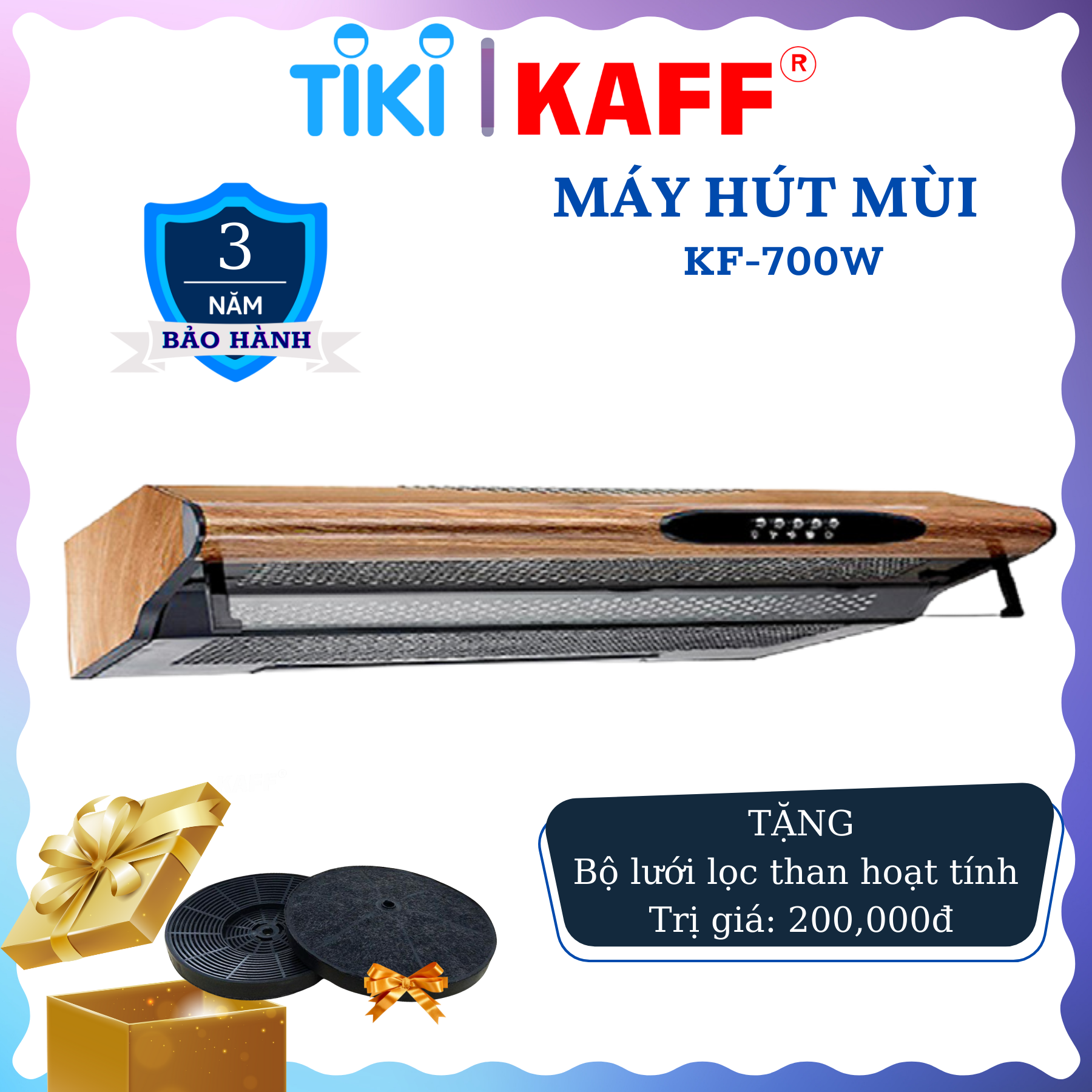 Máy hút mùi cổ điển vân gỗ 700mm KAFF KF_700W Tặng bộ lọc than thay thế _ Hàng Chính Hãng