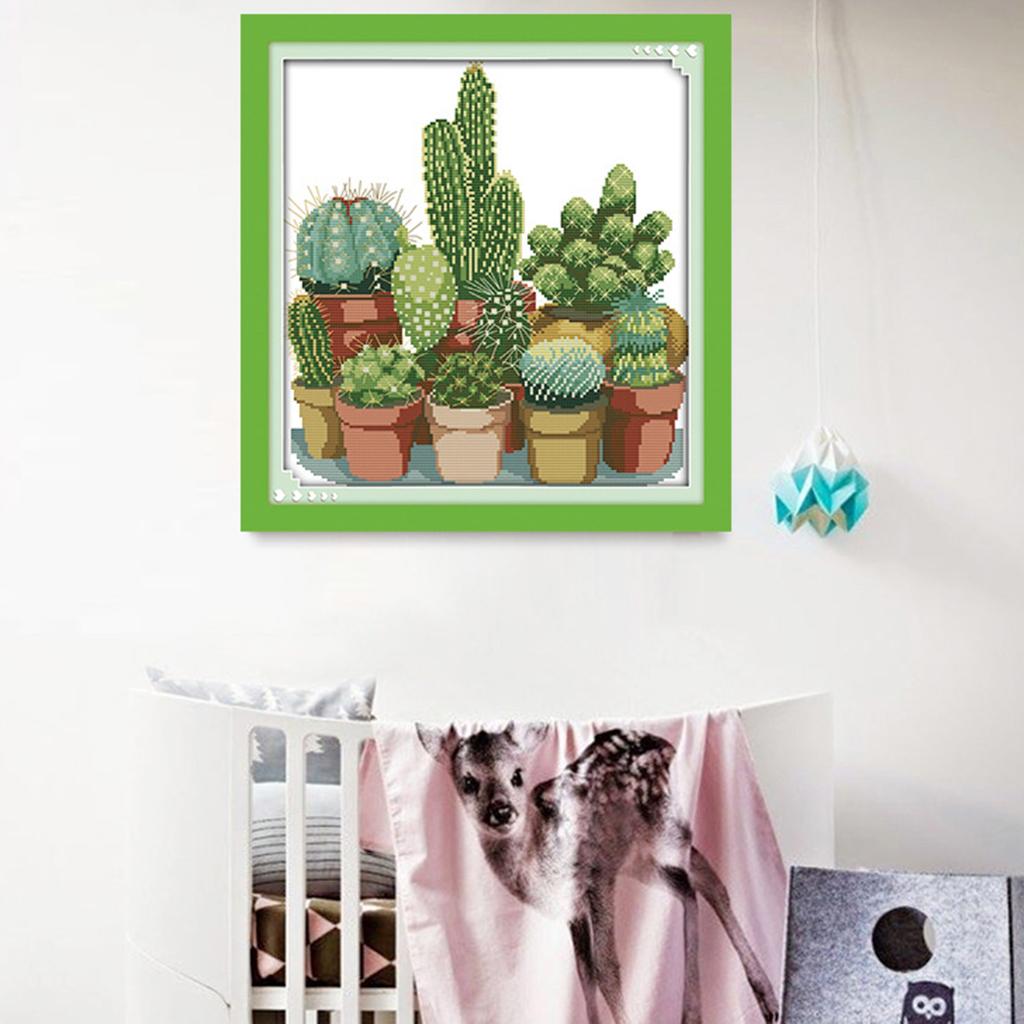Cactuses DIY Stamped Cross Stitch Kit DIY Needlework Wedding Christmas Gifts