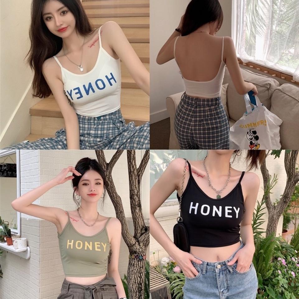 Áo hai dây nữ hở lưng Honey cao cấp chất thun lạnh có miếng lót freesize