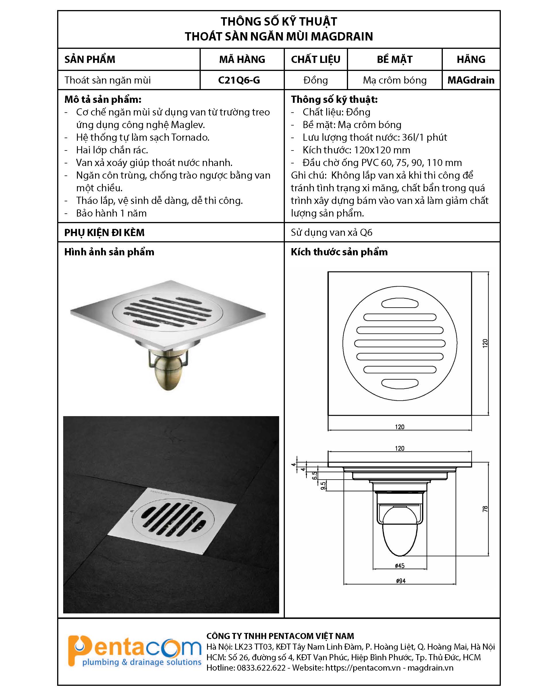 THOÁT SÀN NGĂN MÙI MAGDRAIN C21Q6-G