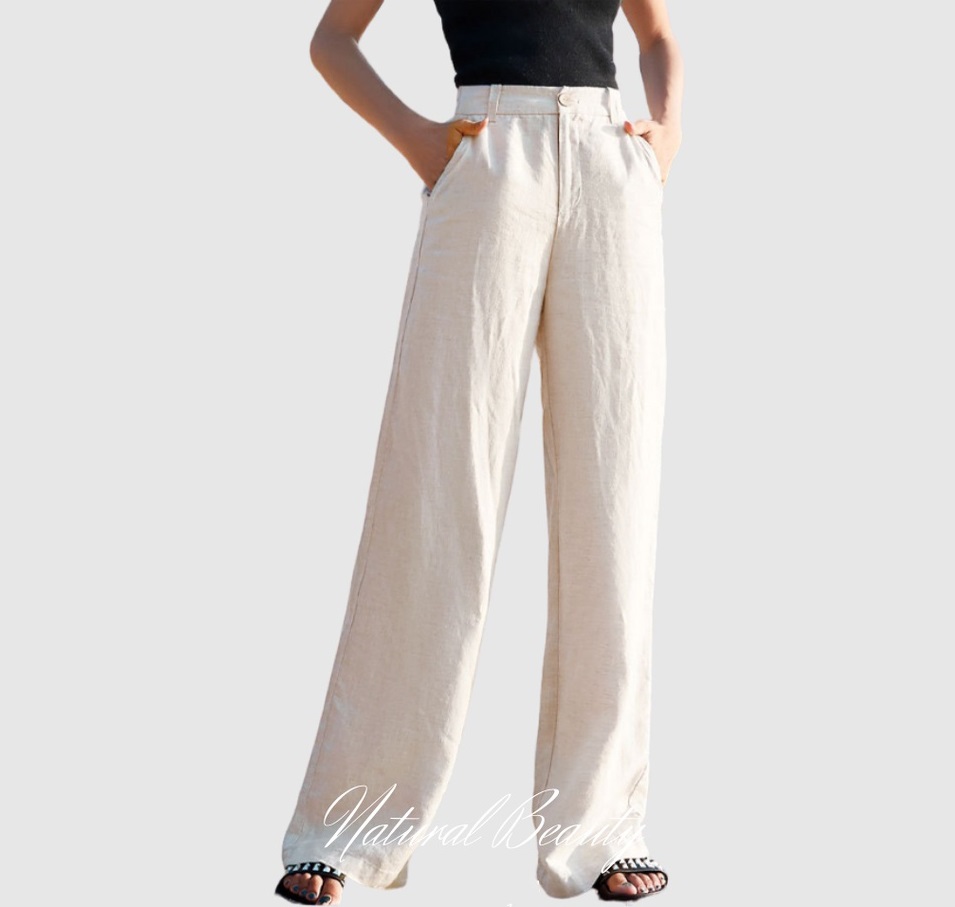 Quần dài nữ suông chất liệu linen mát mẻ , quần có khóa trước và chun sau dễ mặc và dễ phối đồ QD07