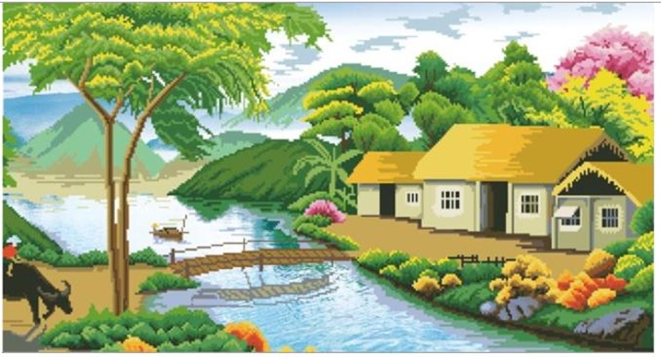 Tranh đính đá ngôi nhà bên sông VS305 - 100 x 55 cm - chưa đính