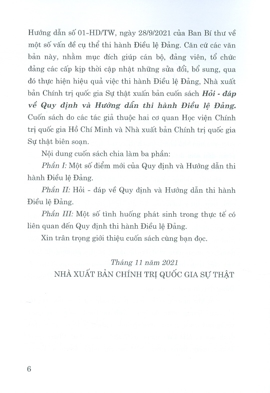 Sách Hỏi - Đáp Về Quy Định Và Hướng Dẫn Thi Hành Điều Lệ Đảng - NXB Chính Trị Quốc Gia Sự Thật