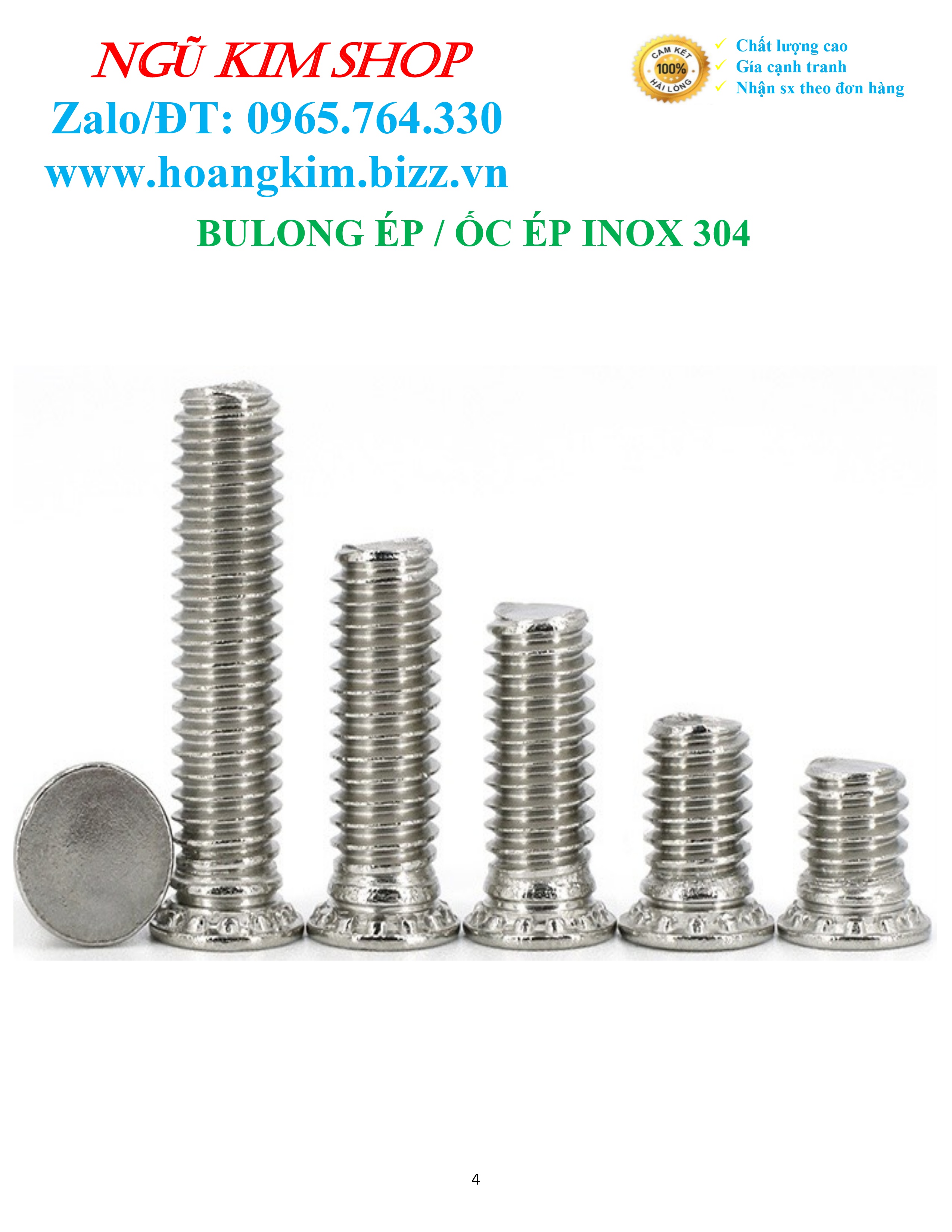 BULONG ÉP _ ỐC ÉP M4, M5, M6, M8 INOX 304