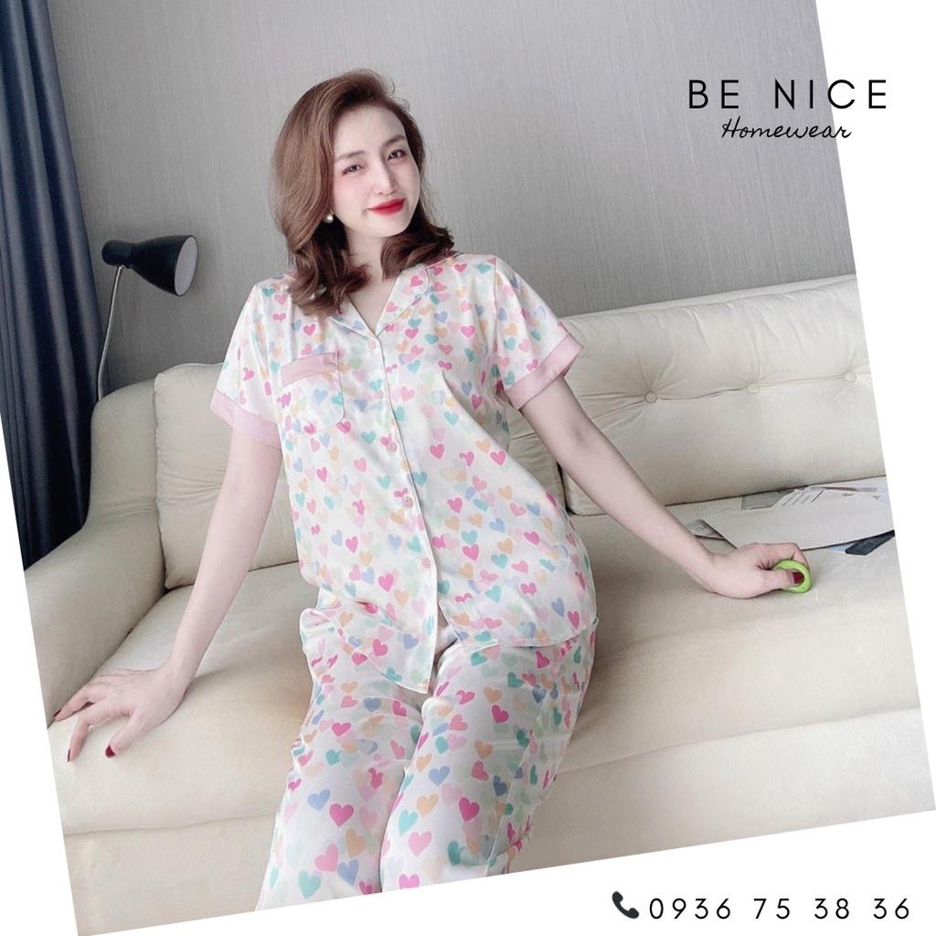Set pijama lụa tay ngắn quần dài nhiều họa tiết cho nàng nhà Be Nice Homewear