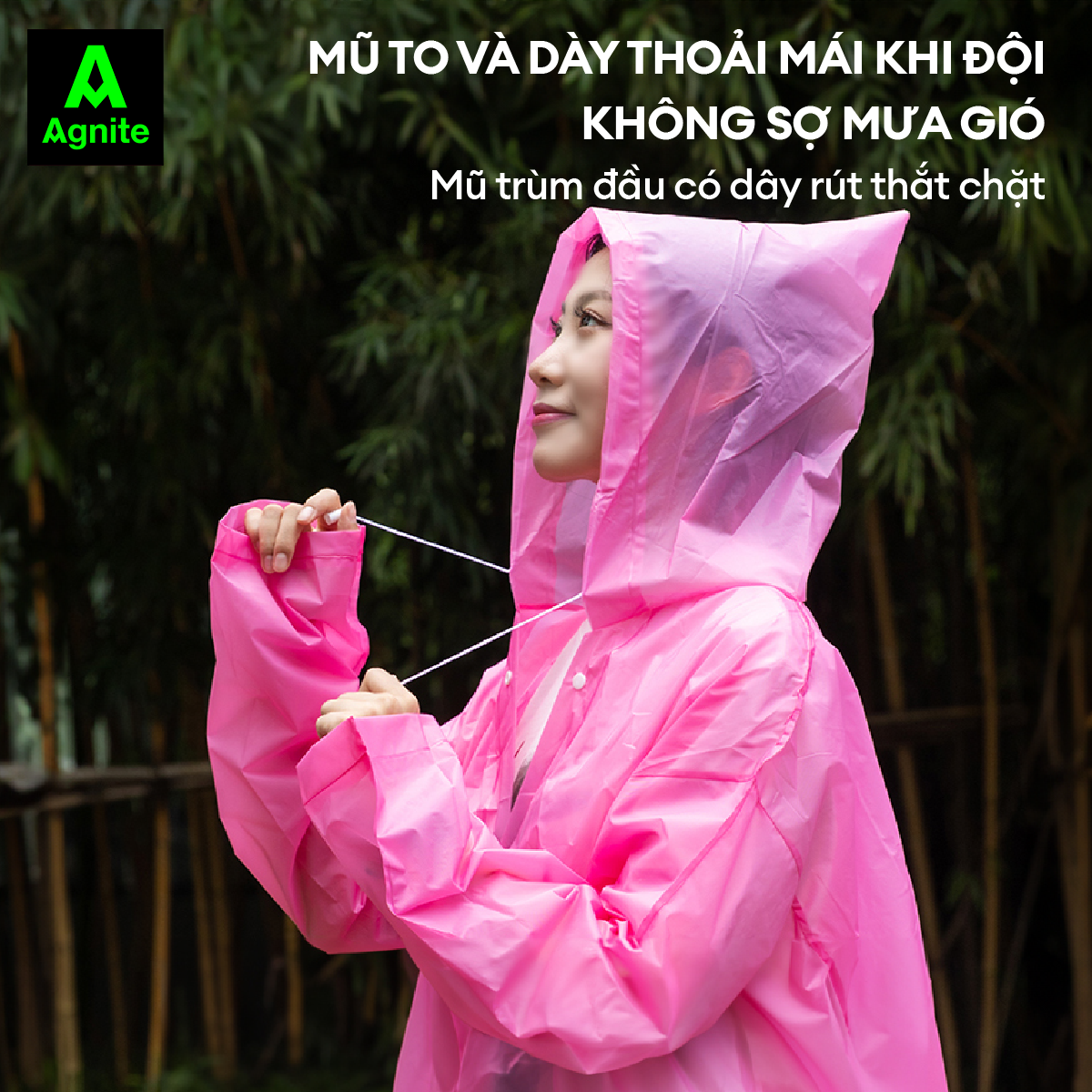 Áo mưa đơn trong suốt Agnite chất liệu EVA dày dặn chống thấm nước - nhiều màu - thiết kế thời trang - VS4071/VS4072