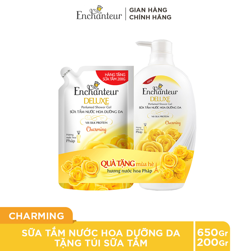 Sữa tắm nước hoa dưỡng da Enchanteur Charming 650g + Tặng túi sữa tắm 200g