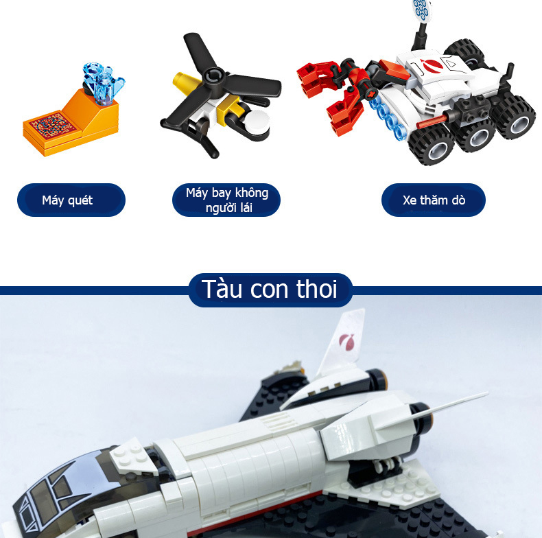 Bộ lắp ghép tàu con thoi KAVY NO.8807 với 356 chi tiết gồm tàu, xe thám hiểm và nhiều chi tiết khác