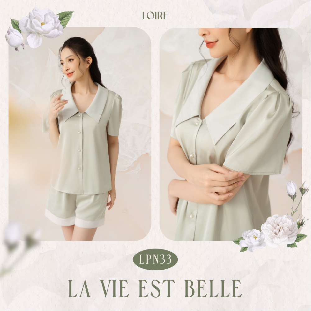 Bộ Pijama Lụa Pastel Phối Voan Trắng Loirechic LPN33