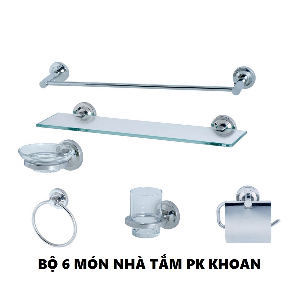 Bộ phụ kiện nhà tắm cao cấp 6 món PK-KHOAN tròn chất liệu inox sáng bóng bền đẹp