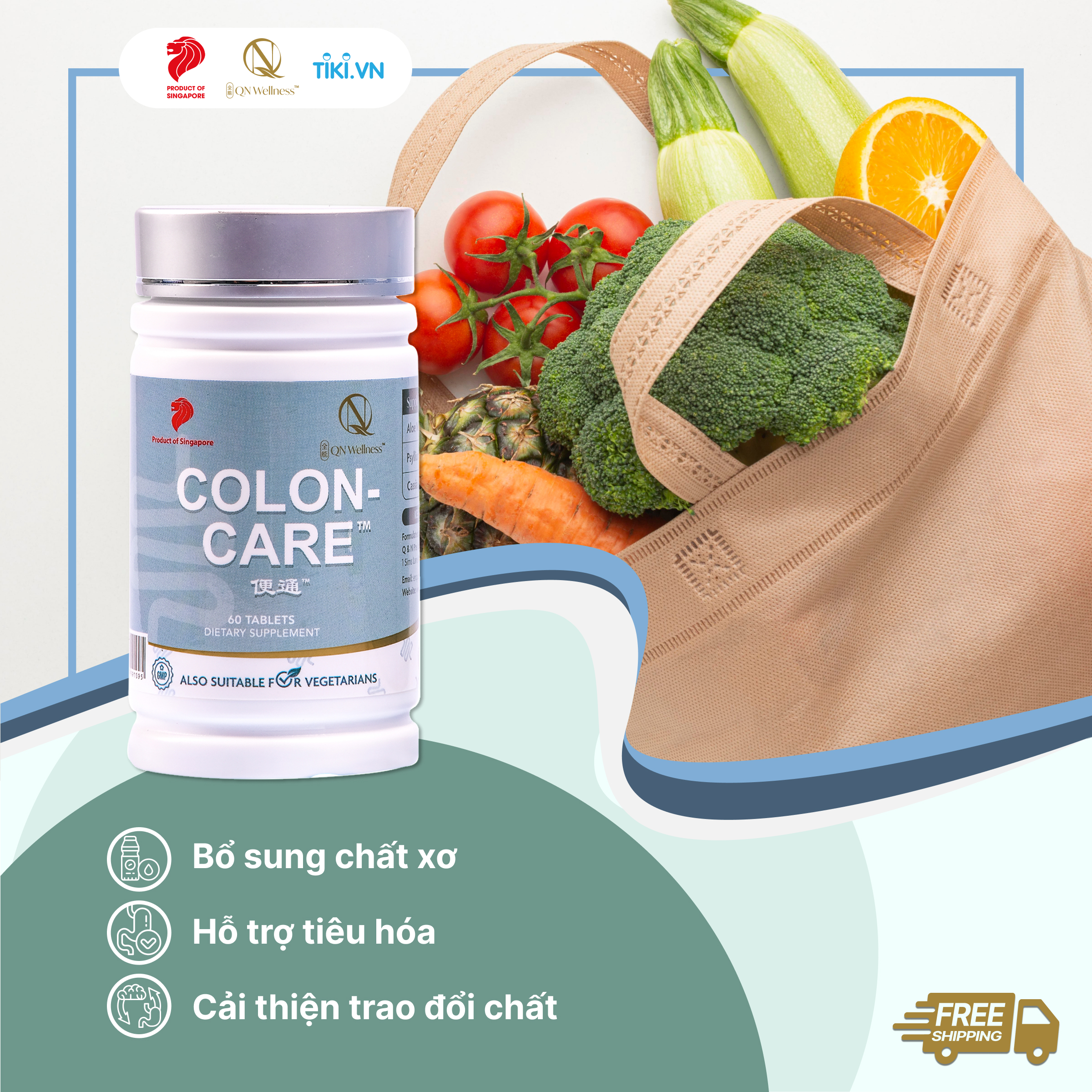 Viên Uống Bổ Sung Colon Care QN Wellness Chiết Xuất Lô Hội, Hạt Mã Đề & Hạt Cassia Hỗ Trợ Đường Ruột, Bổ Sung Chất Xơ, Cải Thiện Trao Đổi Chất - Hộp 60 Viên