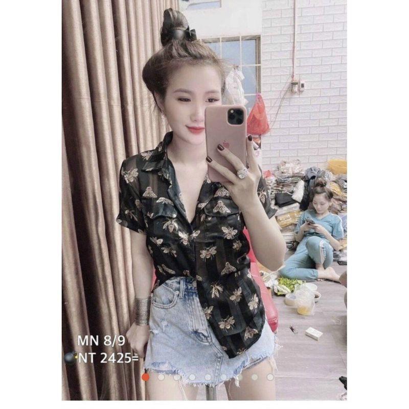 Sơ mi tay ngắn chất voan lụa con ong