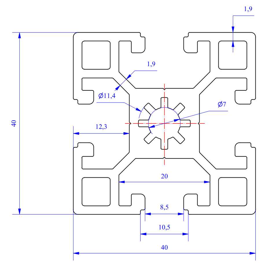 Nhôm định hình 40x40 (LWA-441481700-3) - Miễn phí cắt theo kích thước yêu cầu (Giá đã bao gồm VAT)