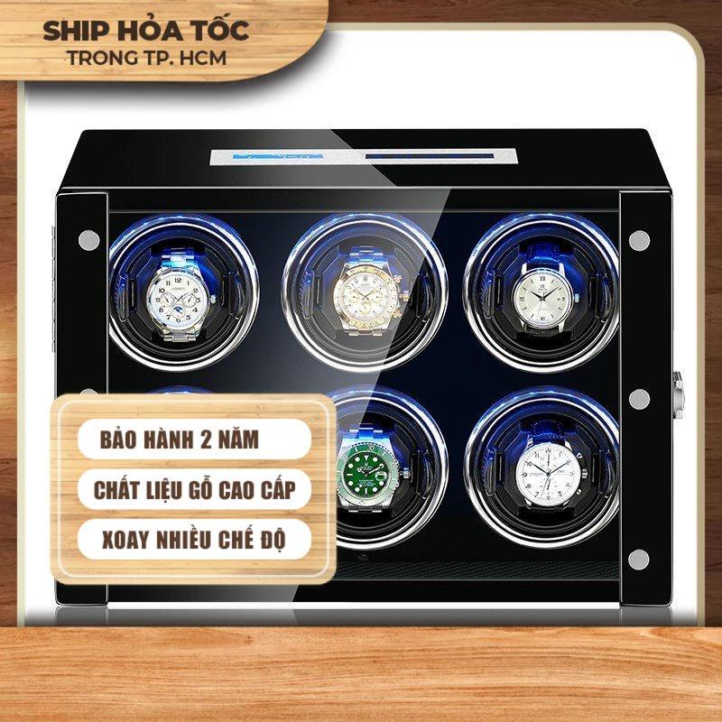 Hộp đựng đồng hồ cơ xoay 6 cái cao cấp có remote 0175