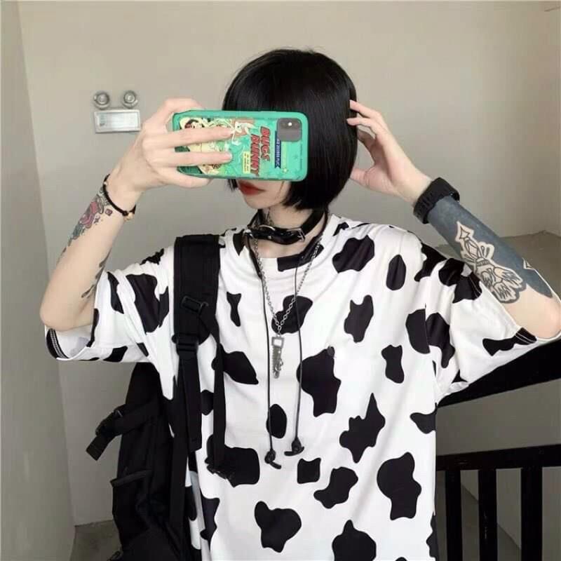 Áo thun tay ngắn in bò sữa nam nữ
