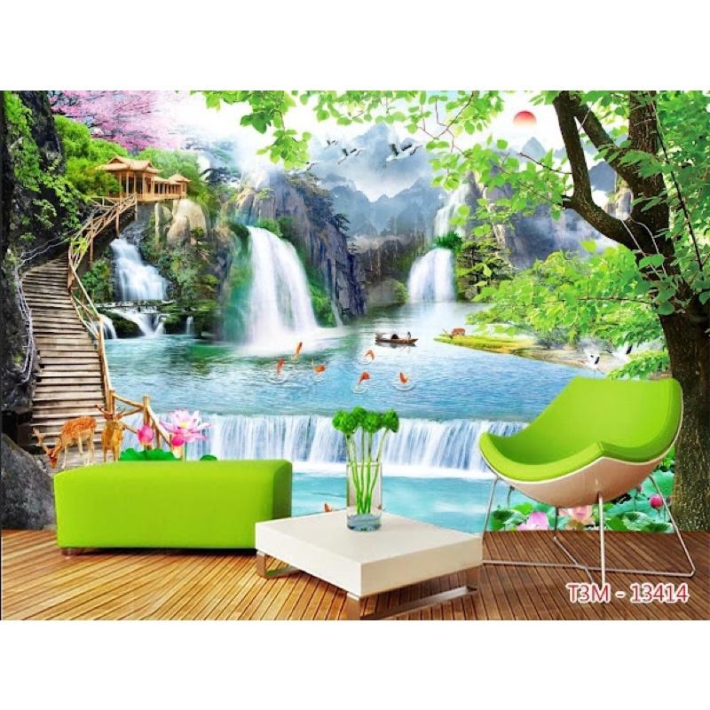 Tranh phong cảnh dán tường 3d. tranh in vải lụa KT 120x80 cm. in kích thước theo yêu cầu zalo 0972644807