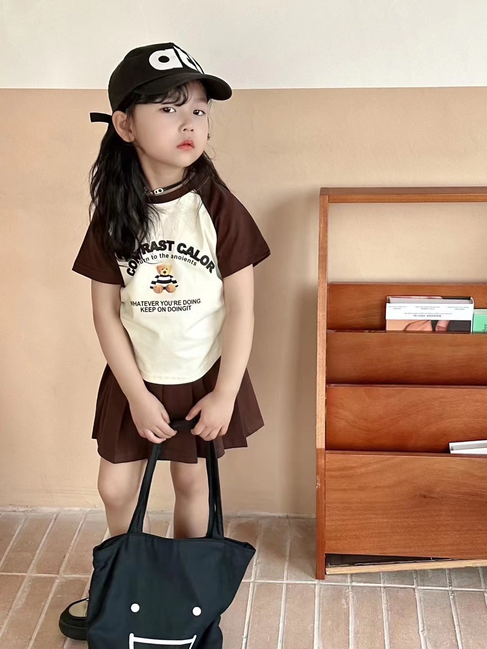 Set váy bé gái cộc tay 1-6 tuổi chữ CONTRAST thấm hút mồ hôi cao cấp kiểu dáng thời trang
