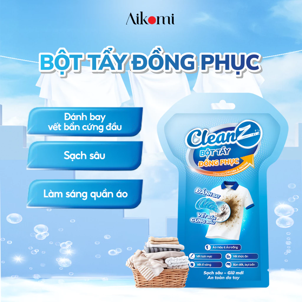 Túi Bột Tẩy Đồng Phục CleanZ Đánh Bay Vết Bẩn, Ố Màu Giúp Làm Sạch Quần Áo Như Mới 100g