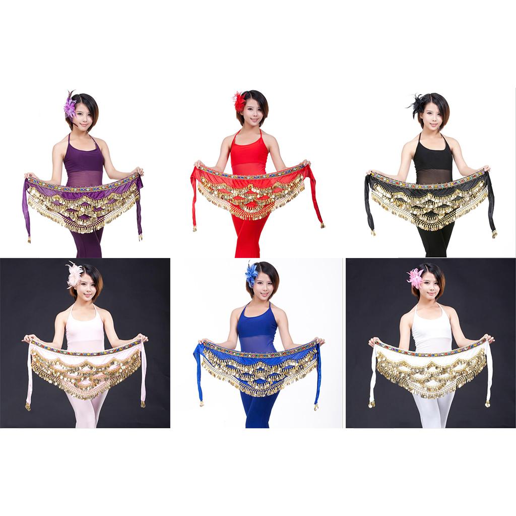 Womens Sweet Bellydance Hip Scarf With Gold Coins Skirts Wrap Noisy