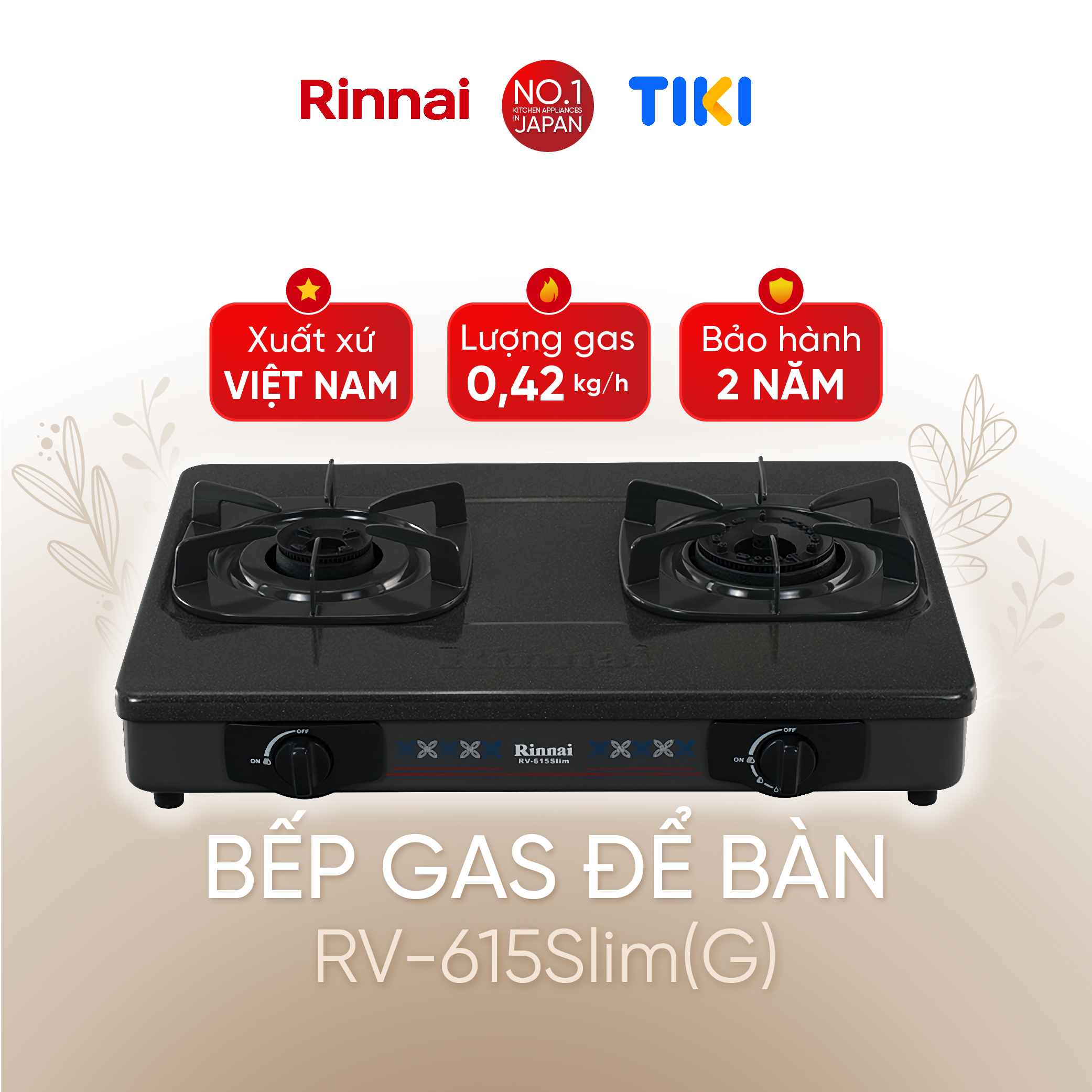 Bếp gas dương Rinnai RV-615Slim-SCH(VP) mặt bếp kính Schott và kiềng bếp men - Hàng chính hãng