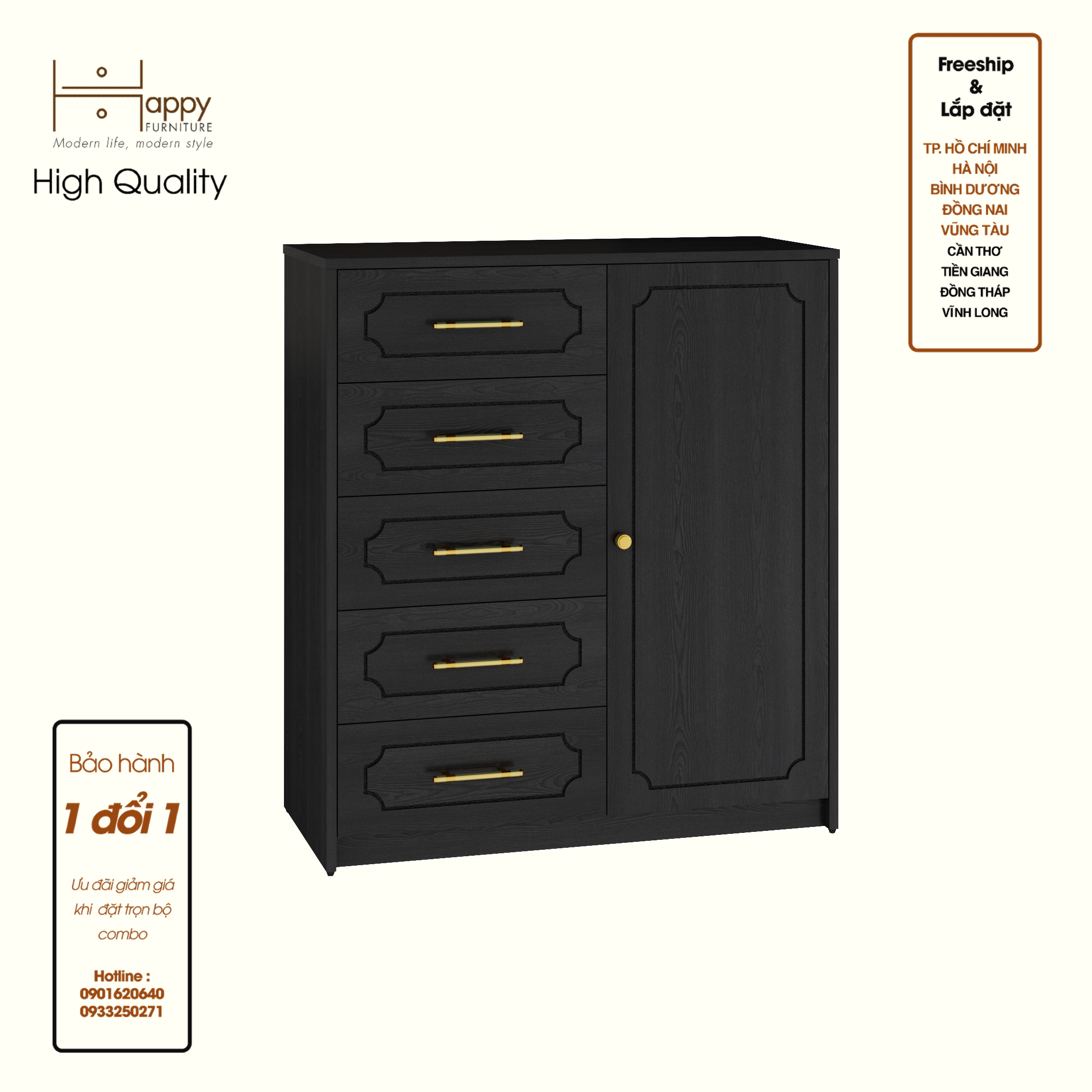 [Happy Home Furniture] NERIS, Tủ lưu trữ 5 ngăn kéo - 1 cánh mở , 90cm x 40cm x 100cm ( DxRxC), THK_148