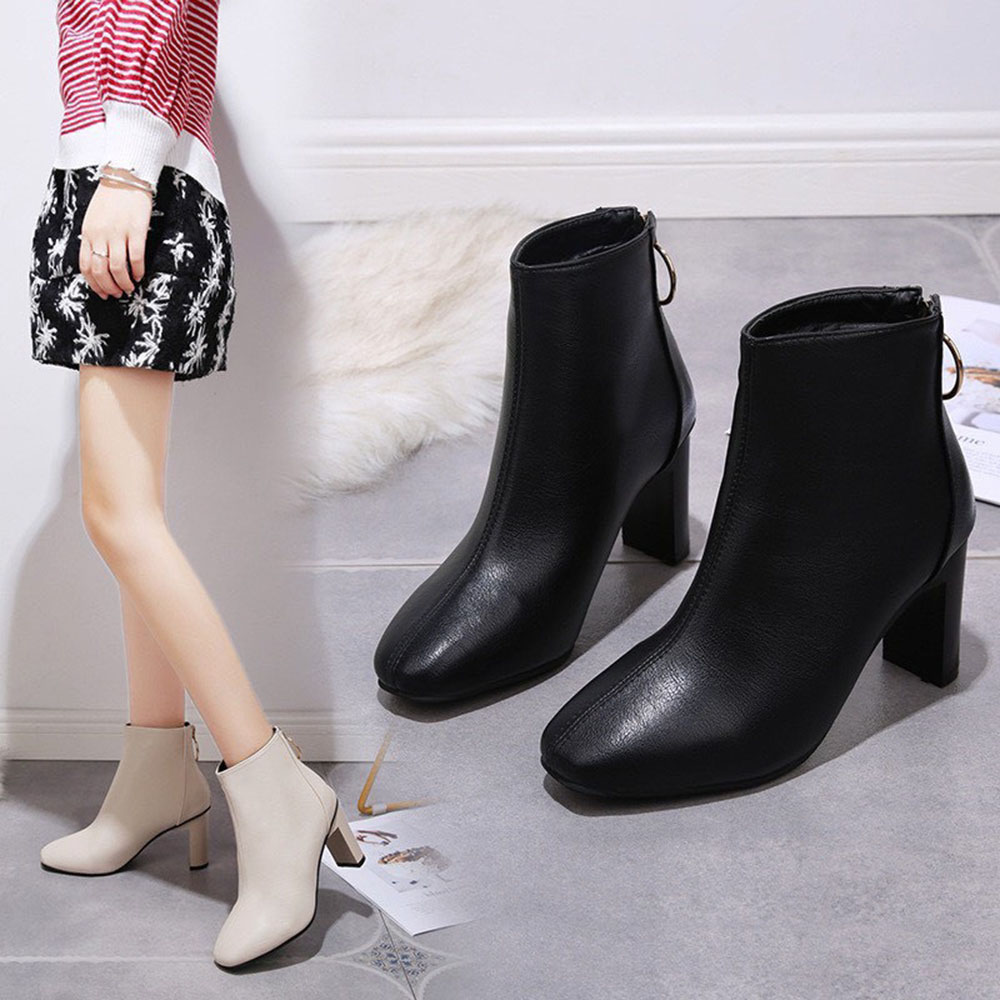 Bốt/Boots Nữ Cổ Thấp GÓT VÁT 7p Khoá Tròn Siêu Sang (Mã 1761)