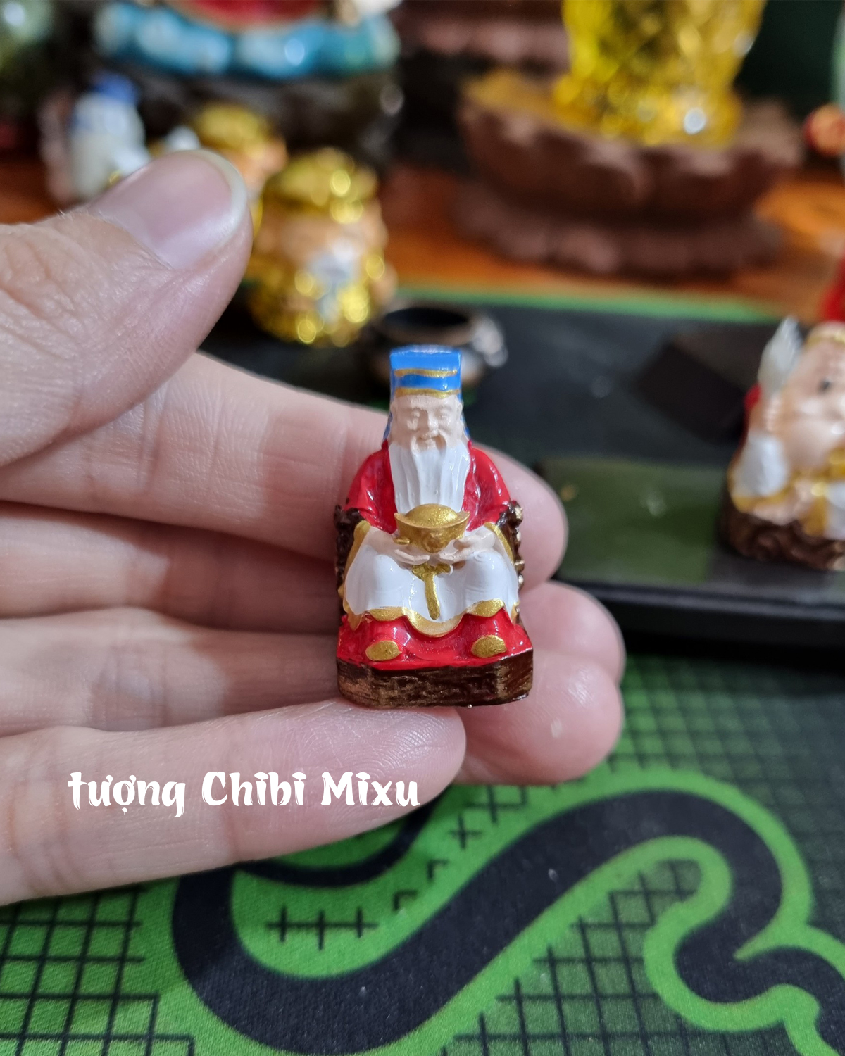 Miếu Thần Tài Thổ Địa 349K (Miếu size đại + 02 tượng 3cm + lư hương và chung cúng đất.sét) Giàu có Quà tặng Đồ trang trí