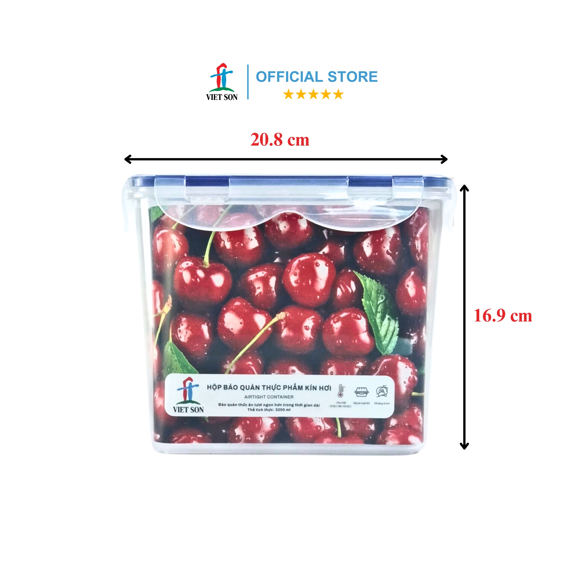 Hộp Đựng Thực Phẩm VIETSON 3200ml Nắp Khóa 4 Cạnh Kín Hơi