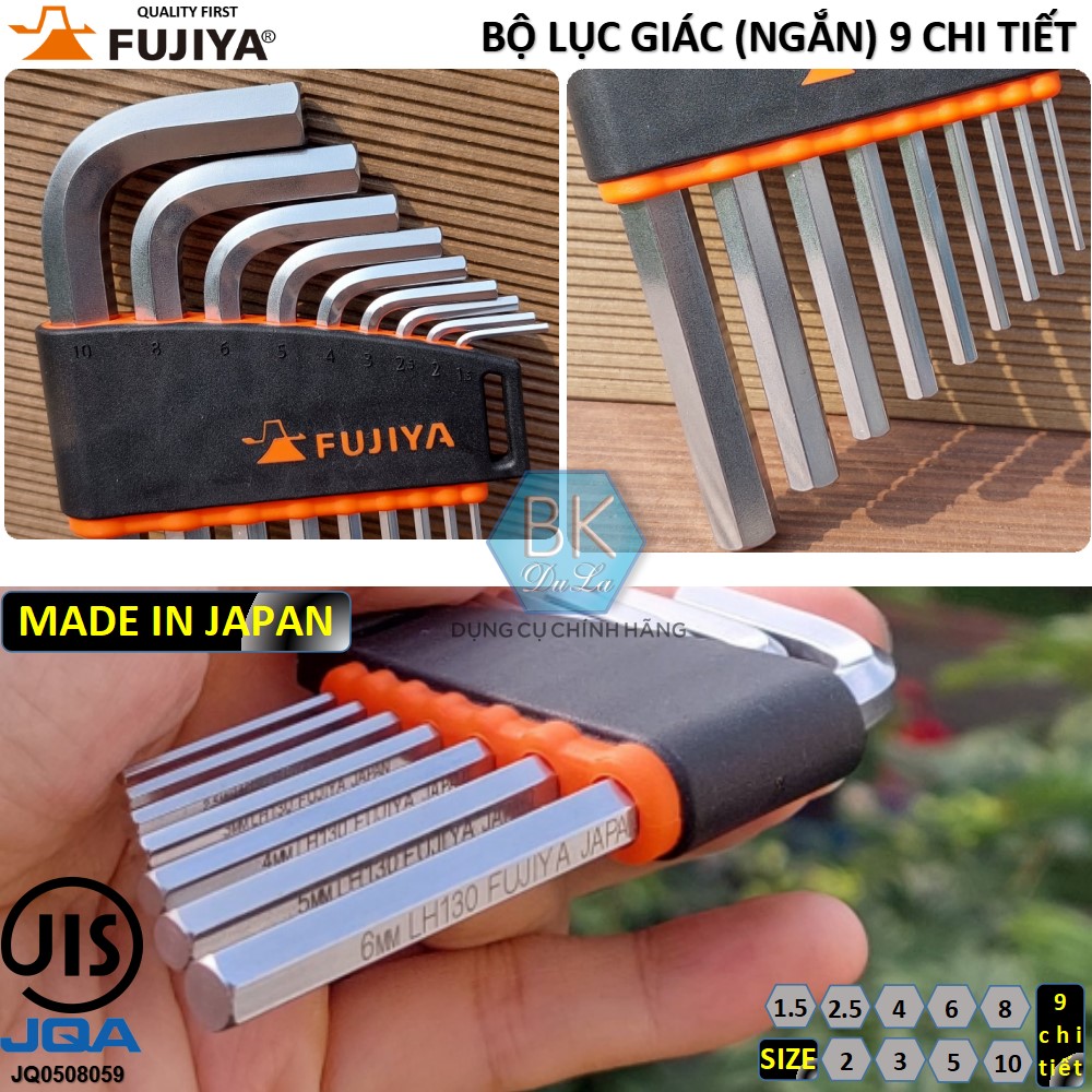 [Sản xuất tại Nhật] Bộ cờ lê lục giác ngắn đầu bằng lục giác 9 chi tiết FUJIYA LH130-9S made in Japan