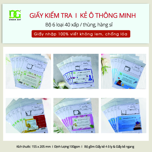 Giấy kiểm tra bán sỉ chất lượng cao, giá tốt nhất cho cửa hàng trường học và các trung tâm giáo dục, giao hàng toàn quốc, hàng chính hãng Green Art