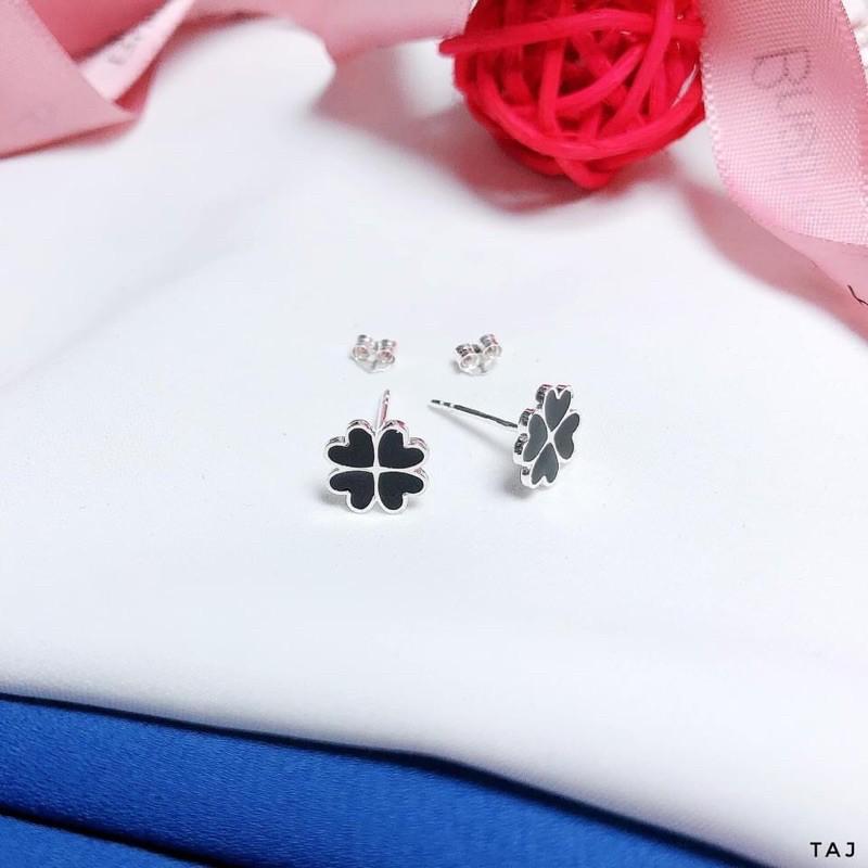 BÔNG TAI BẠC TA CỎ 4 LÁ ĐEN XINH XẮN -