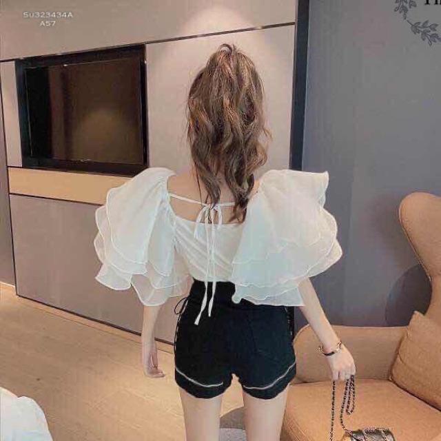 Áo kiểu tay lưới tầng xoè (hình thật chụp cuối