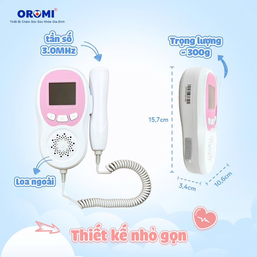 Máy đo tim thai tại nhà cao cấp Oromi CONTEC10CL - Máy nghe tim thai bỏ túi pin sạc