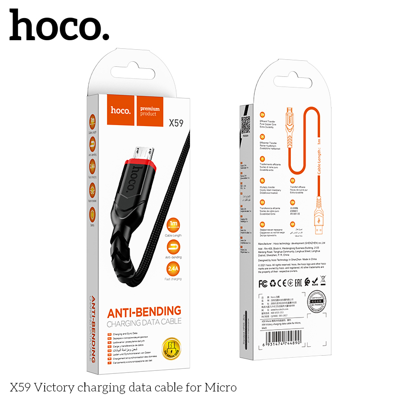 Cáp sạc nhanh 3A Hoco X59 chính hãng Type C/ Miro bảo hành cho điện thoai samsung android - hàng chính hãng