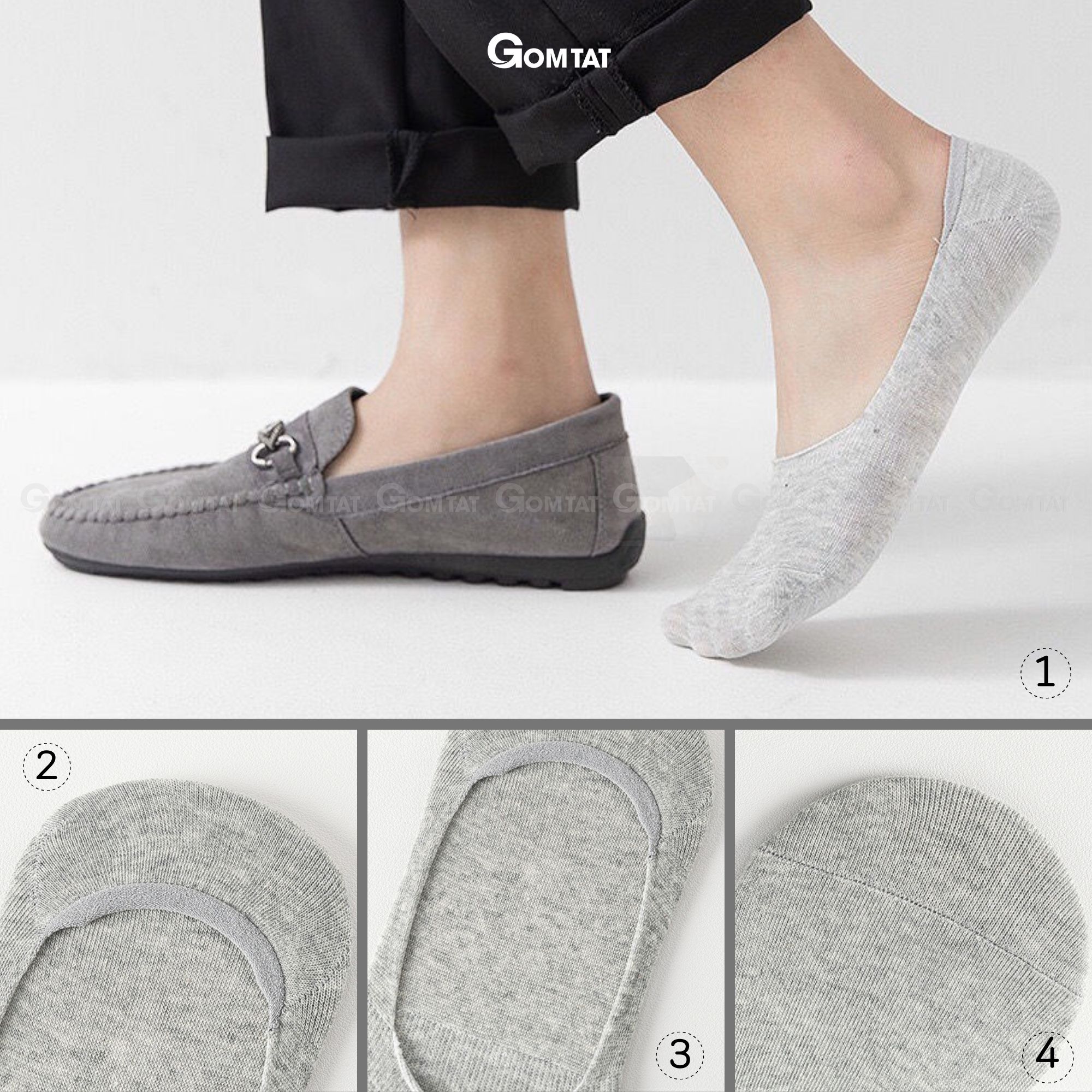 Tất Lười Nam, Tất Nam mang Giày Lười vải cotton mềm mại thoáng mát, Có đệm cao su chống trượt gót chân - GOMTAT-LUOI02
