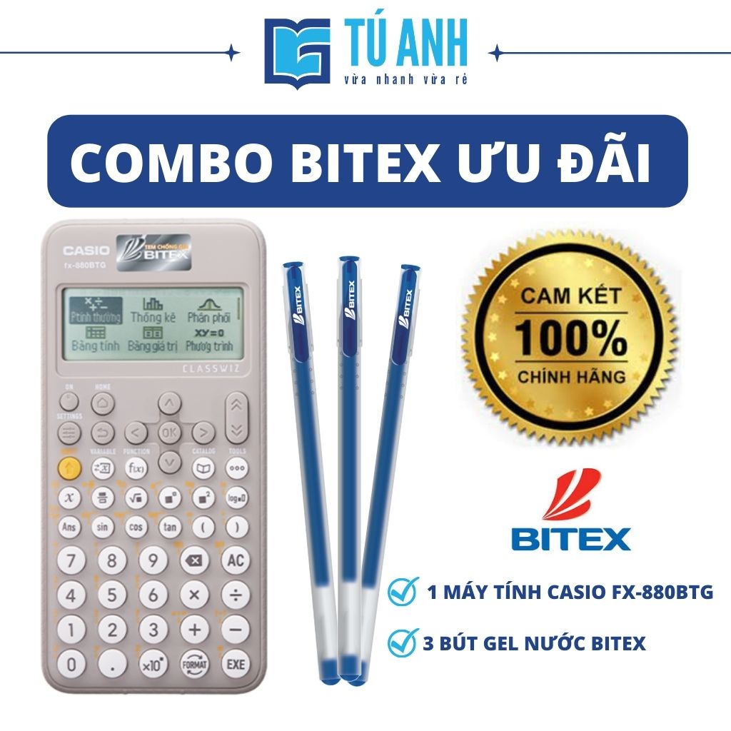 [ Combo Bitex Ưu Đãi ] Máy Tính Casio FX-880 BTG [1] + Bút Gel Xanh Bitex G04 [3]