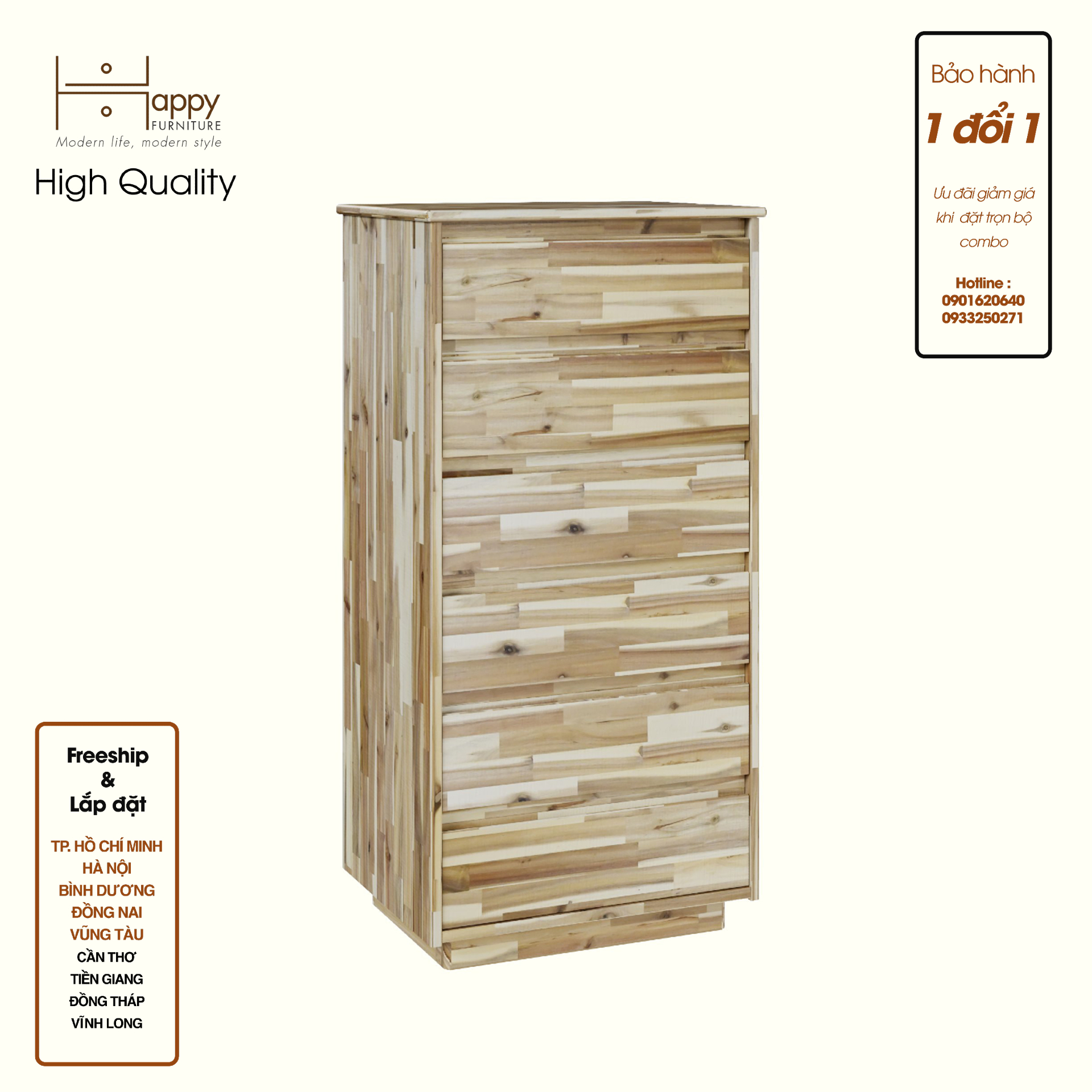 HAPPY FURNITURE , gỗ tự nhiên , Tủ lưu trữ 6 ngăn kéo - GALI , THK_175 , 60cm x 45cm x 120cm