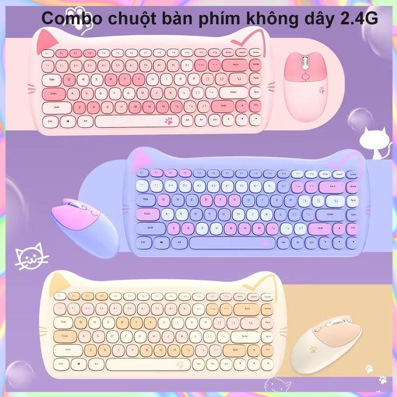 [Tặng 3 pin tiểu, Sticker] Bộ Bàn Phím Chuột Không Dây 2.4G, Sử Dụng Cho Laptop, PC, Ipad, Bảo Hành 12 Tháng - Purple Cat